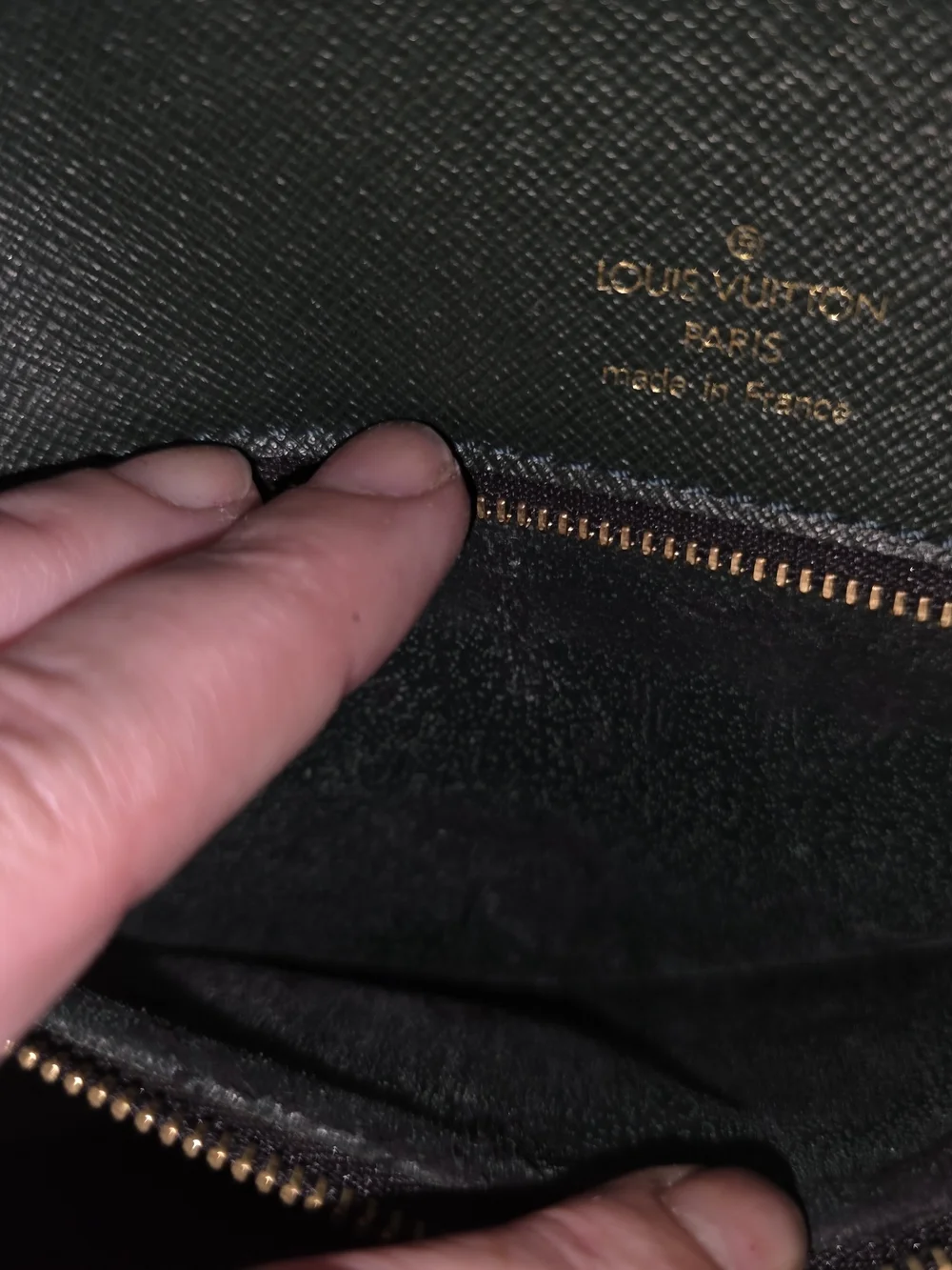 VINTAGE Louis Vuitton Taiga Green Leather Koura Clutch with Brass Lock
